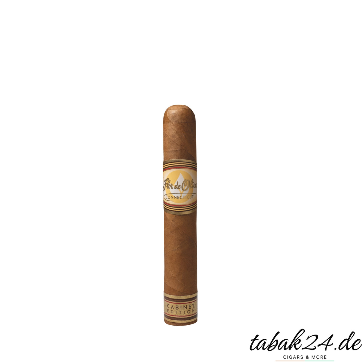 Flor de Oliva Connecticut Robusto einzeln aud weißem Hintergrund mit tabak24.de logo unten rechts
