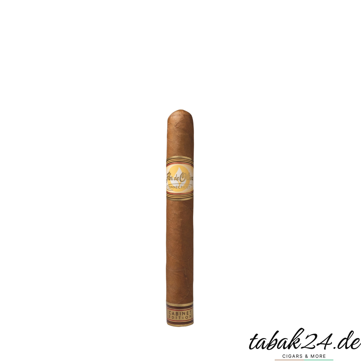 Flor de Oliva Connecticut Toro freigestellt mit Cabinet-Ring auf weißem Hintergrund