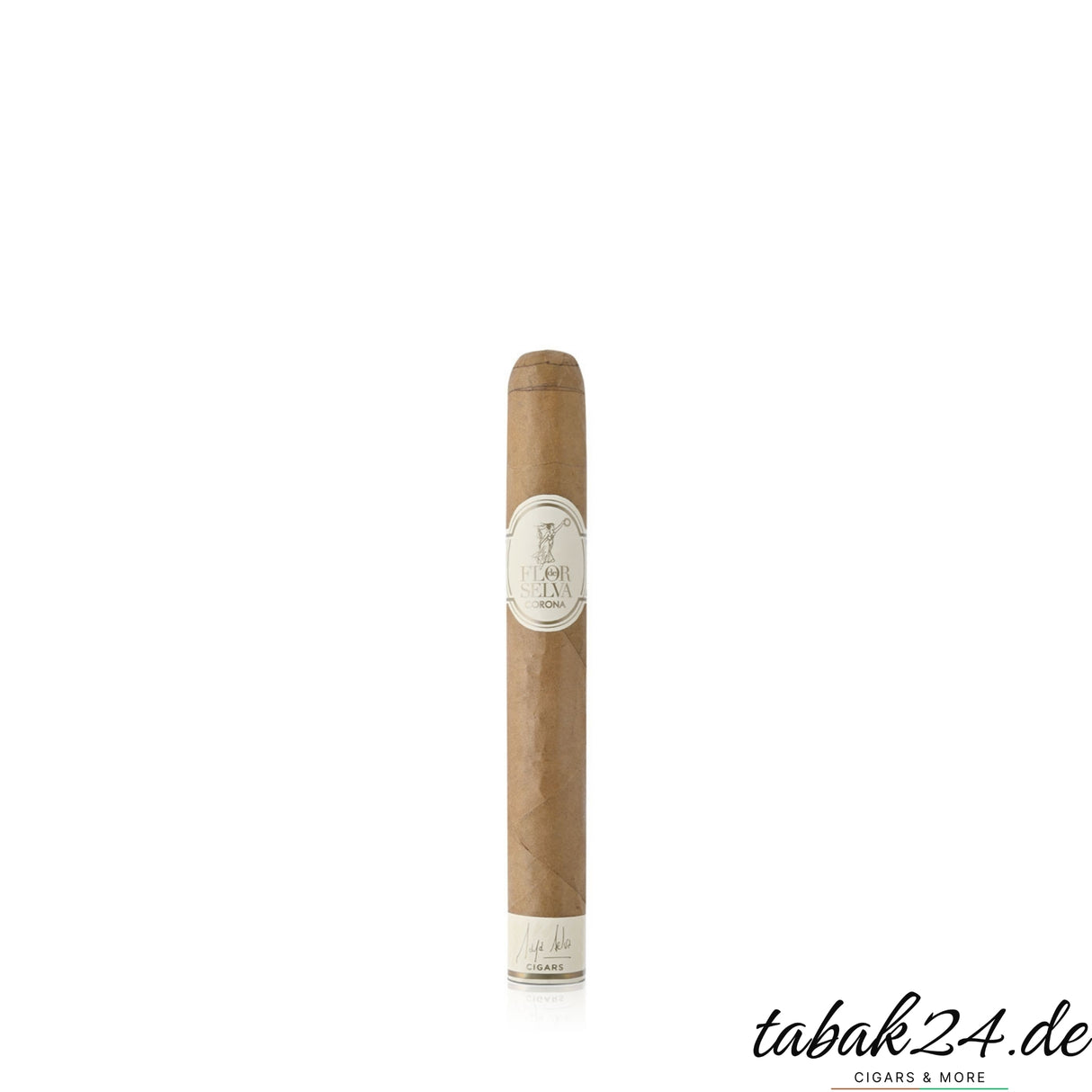 Flor de Selva Corona Einzelzigarre mit hellem Deckblatt vor weißem Hintergrund