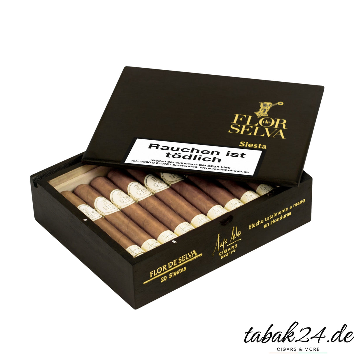 Flor de Selva Siesta Zigarrenkiste mit 20 Stück geöffnet