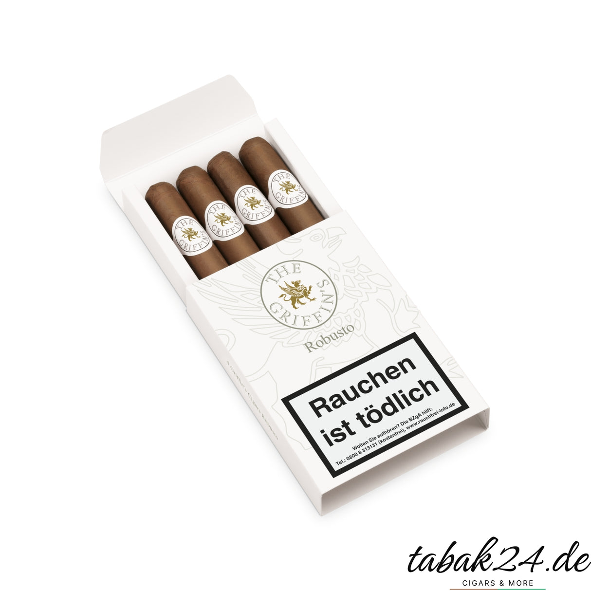 Geöffnetes Etui mit vier The Griffin’s Robusto Zigarren