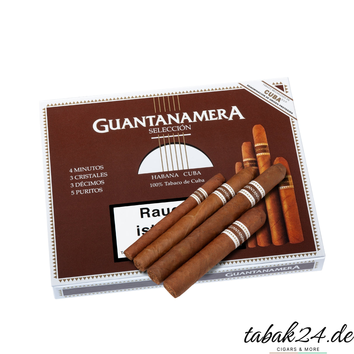 Guantanamera Selección Zigarrenset mit vier losen Zigarren vor der Box