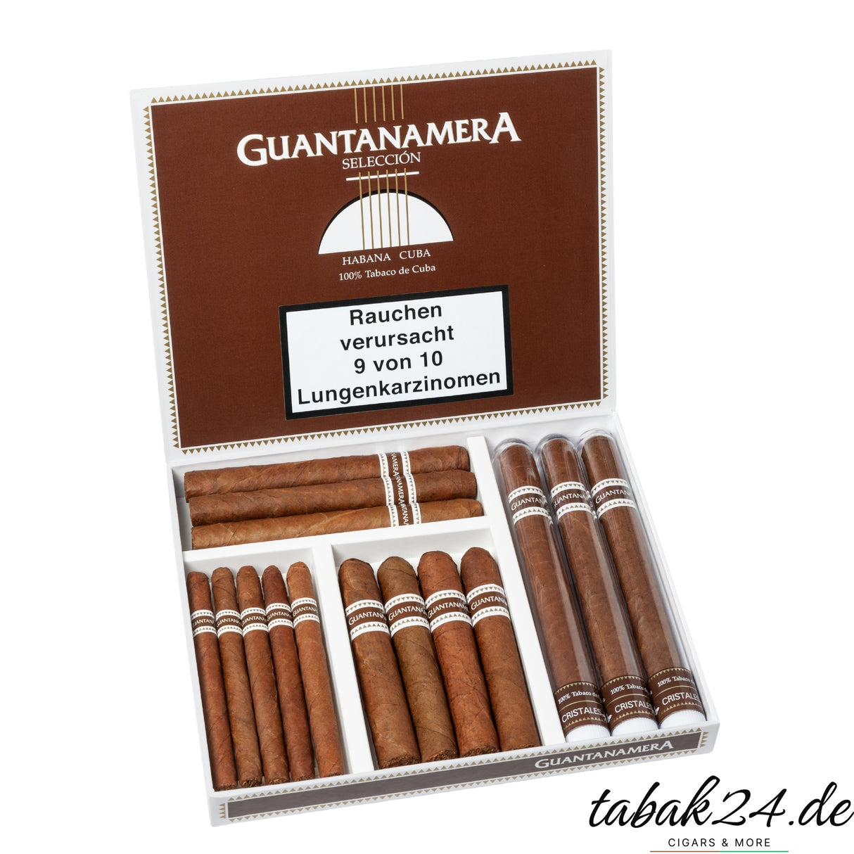 Geöffnete Guantanamera Selección mit 15 milden Zigarren verschiedener Formate