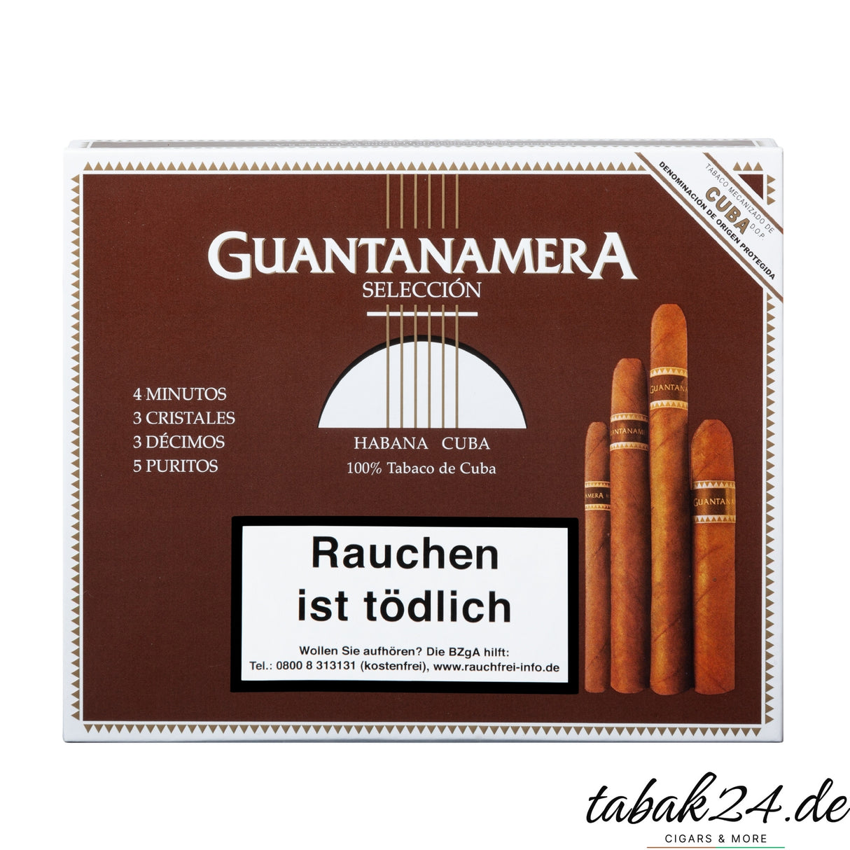 Guantanamera Selección Zigarrenbox mit 15 kubanischen Zigarren in brauner Verpackung