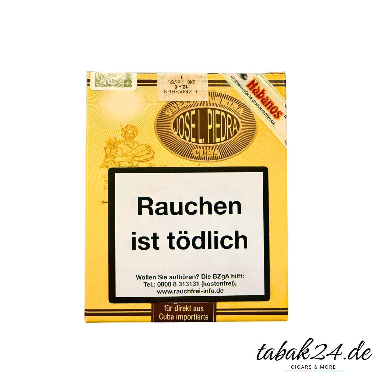 José L. Piedra Petit Cazadores 5er-Etui aus Kuba mit Warnhinweis