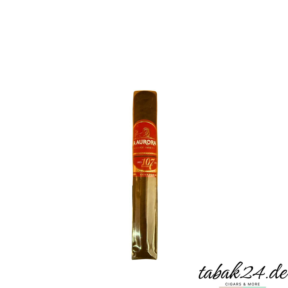 La Aurora 107 Ecuador Robusto in Folie auf weißem Hintergrund