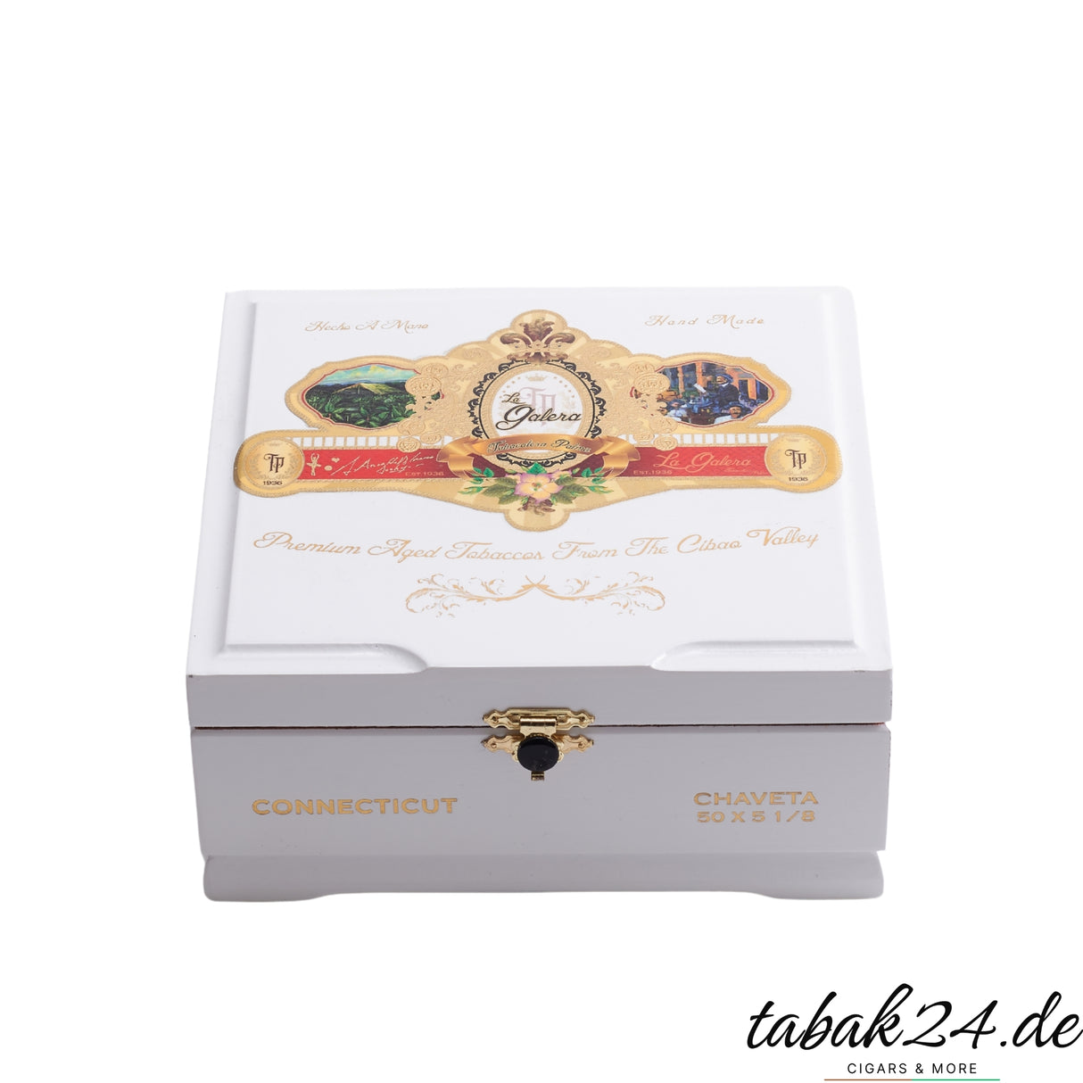 Geschlossene La Galera Chaveta Zigarrenkiste mit goldener Prägung