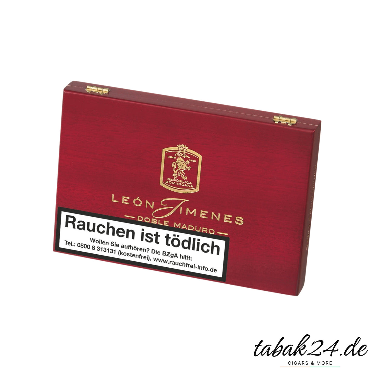 León Jimenes Doble Maduro Robusto geschlossene rote Kiste mit goldener Prägung