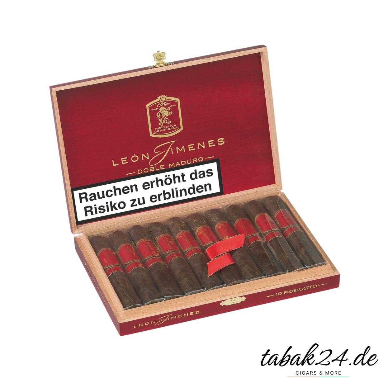 León Jimenes Doble Maduro Robusto geöffnete Holzkiste mit zehn Zigarren