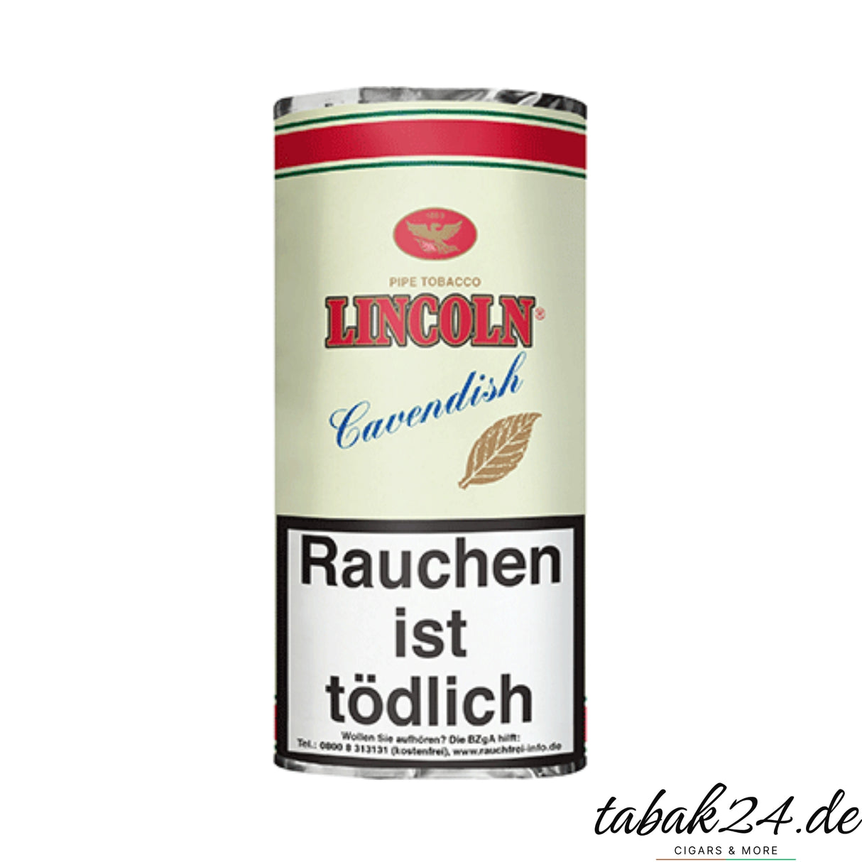 Lincoln Cavendish Pfeifentabak im 50g Pouch mit klassischem Adler-Logo und Blattsymbol