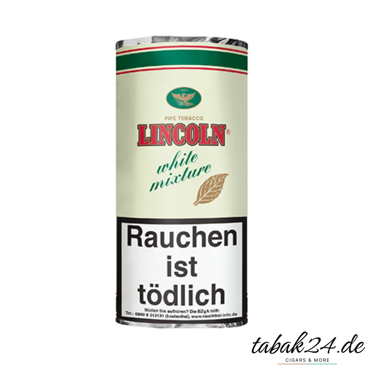 Lincoln White Mixture Pfeifentabak im 50g Pouch mit grünem Adler-Logo und Blattgrafik