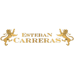 Goldenes Esteban Carreras Logo mit zwei Löwen auf weißem Hintergrund