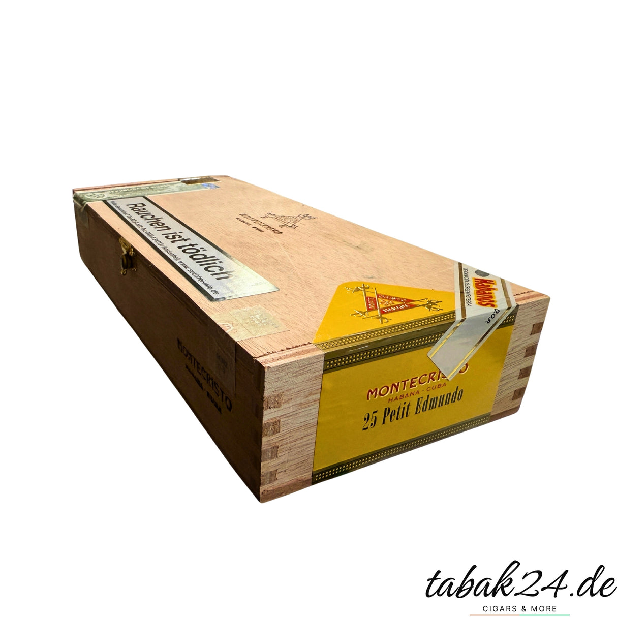 Montecristo Petit Edmundo Zigarren 25er Holzkiste im seitlichen Blick