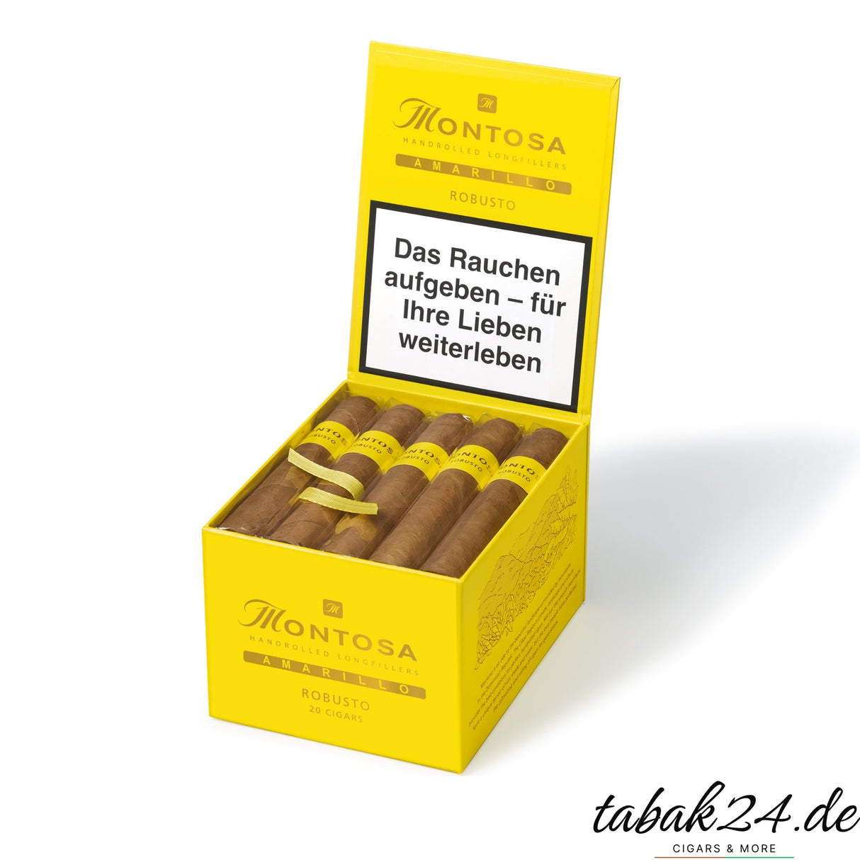 Montosa Amarillo Robusto Zigarrenkiste geöffnet mit 20 Zigarren