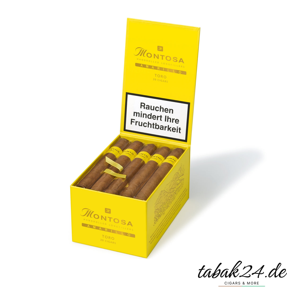 Geöffnete 20er-Kiste Montosa Amarillo Toro Zigarren