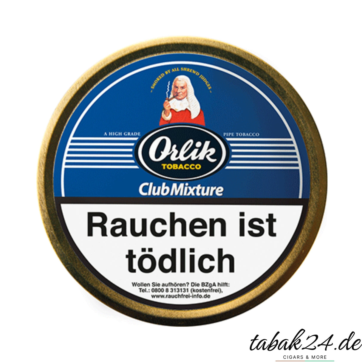 Orlik Club Mixture Pfeifentabakdose in Blau mit klassischem Design und Warnhinweis