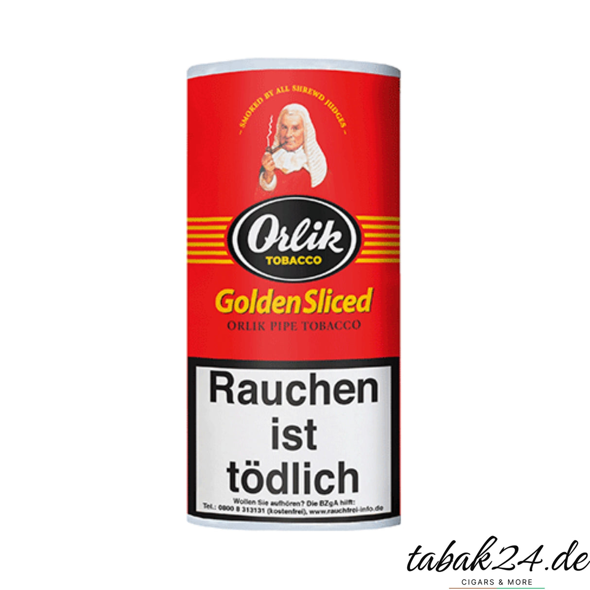 Orlik Golden Sliced Pfeifentabakdose in Rot mit Warnhinweis