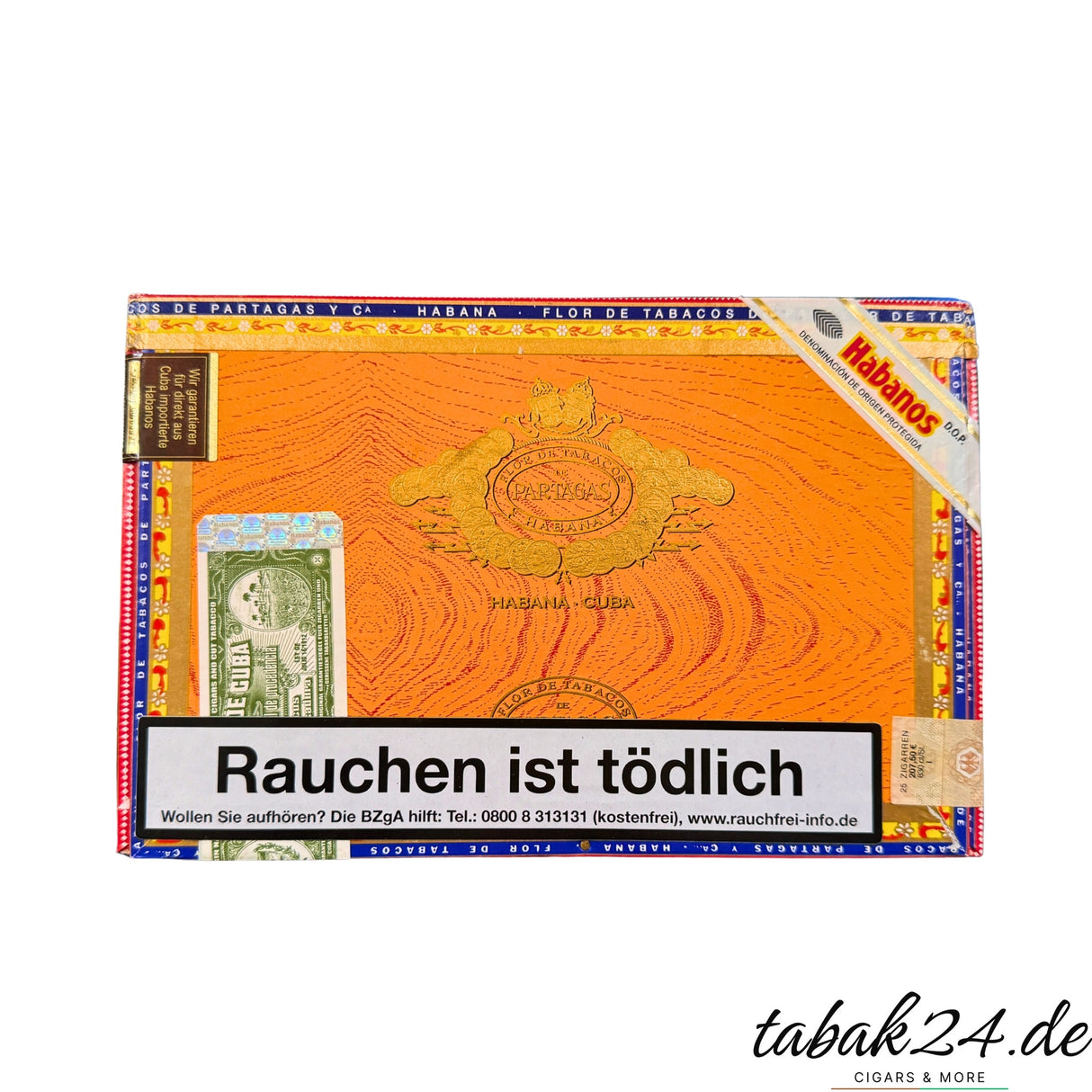 Partagás Mille Fleurs 25er-Kiste kubanischer Zigarren im orangenen Partagás-Kistendesign