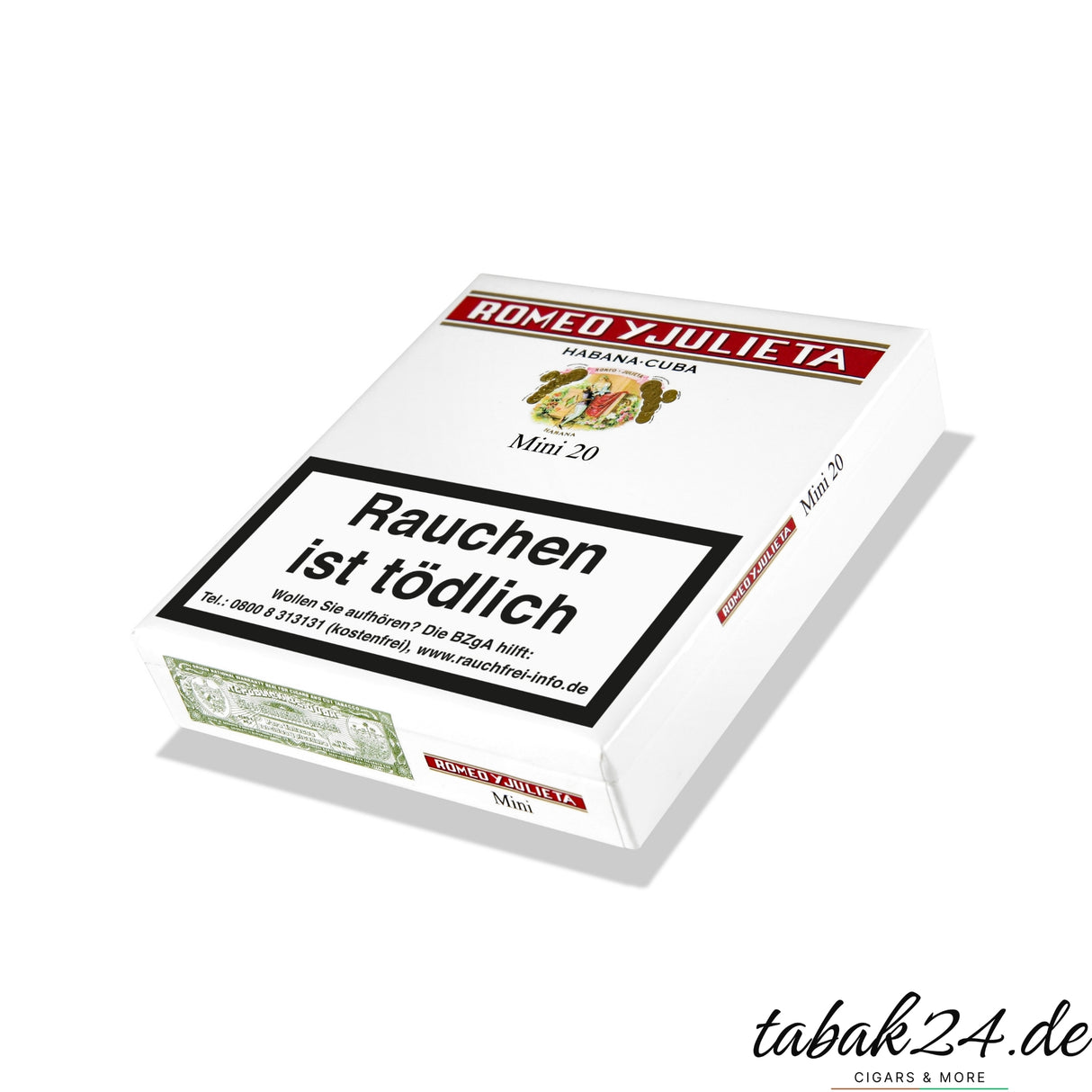 Romeo y Julieta Mini 20 Zigarilloschachtel in Weiß mit Markenlogo aus Kuba