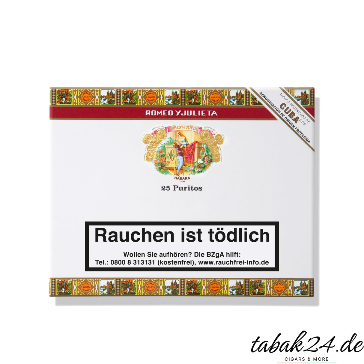 Liegende Romeo y Julieta Puritos 25er Kiste mit Logo