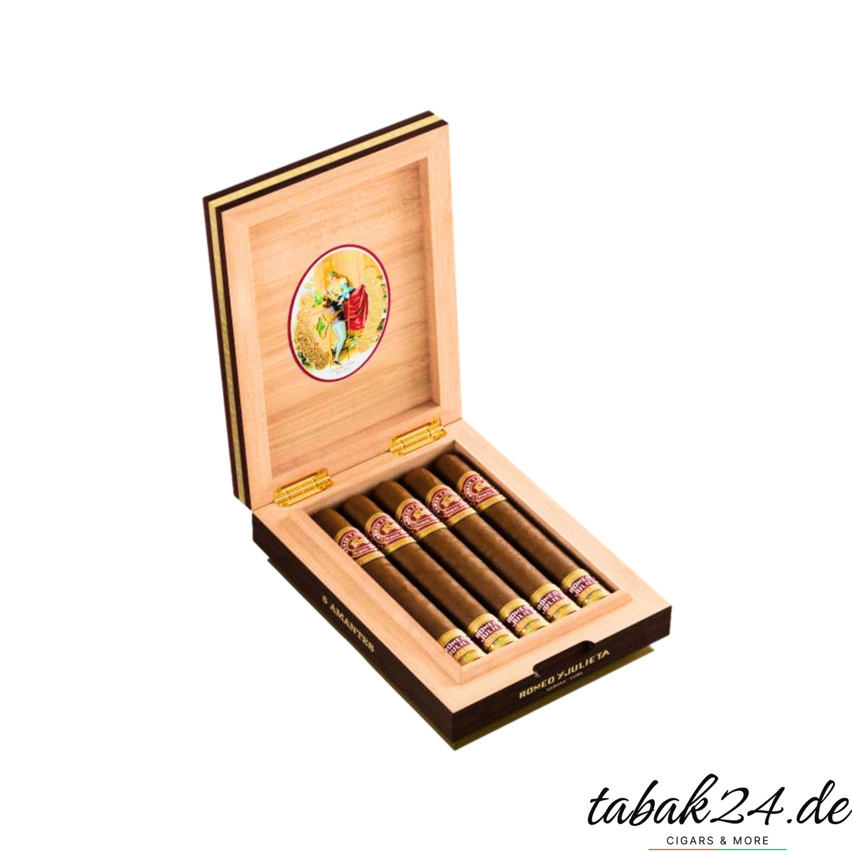 Romeo y Julieta Amantes Zigarren Kiste offen mit fünf Zigarren