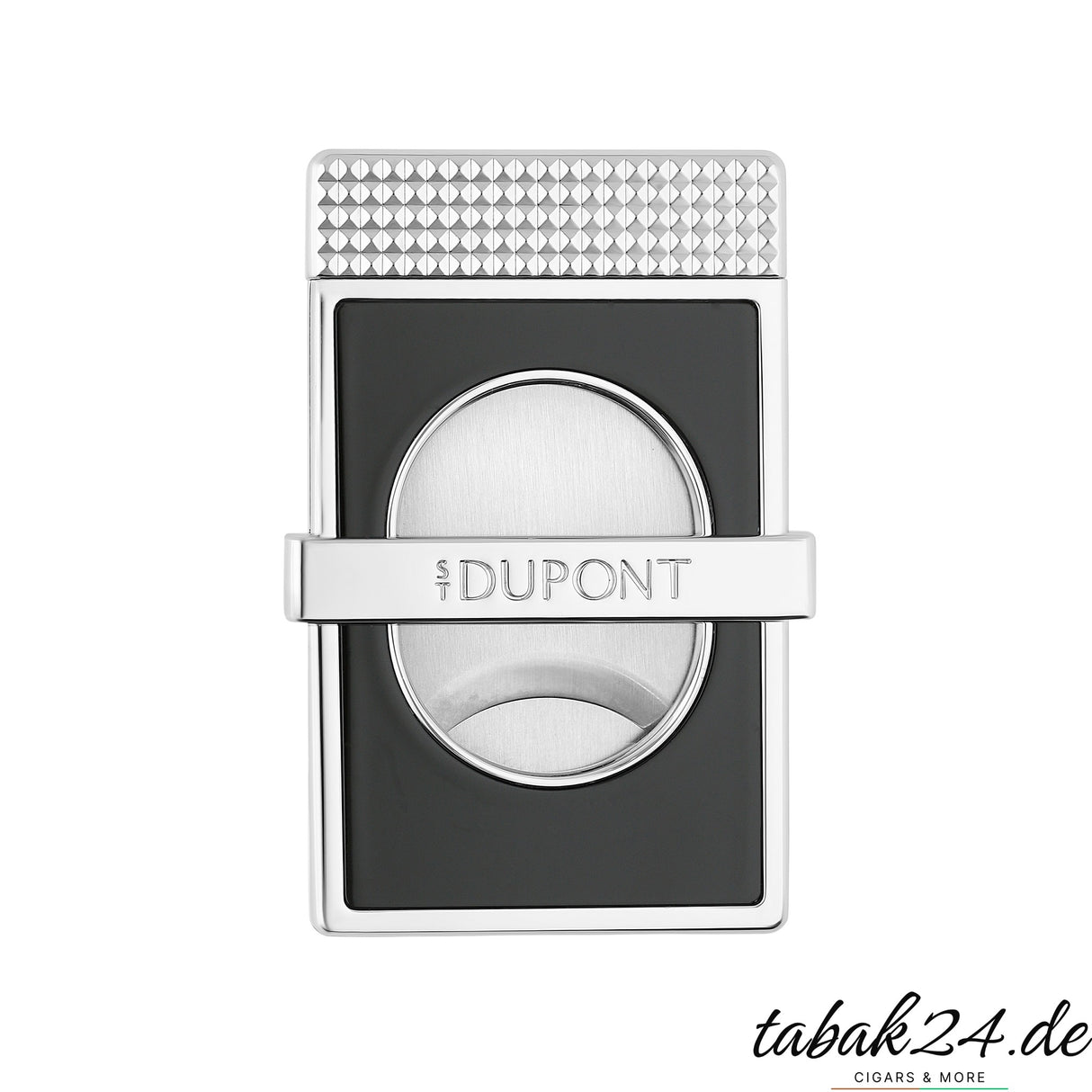 S.T. Dupont Perfect Cut Zigarrenschneider Slim – Schwarz & Chrom, Frontansicht