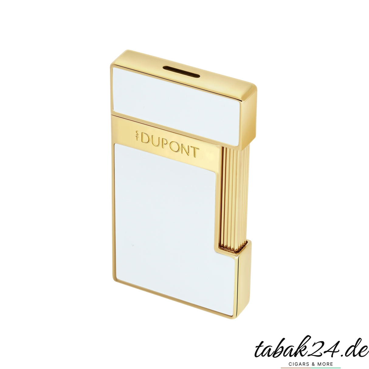 S.T. Dupont Slimmy white golden Feuerzeug seitliche Ansicht