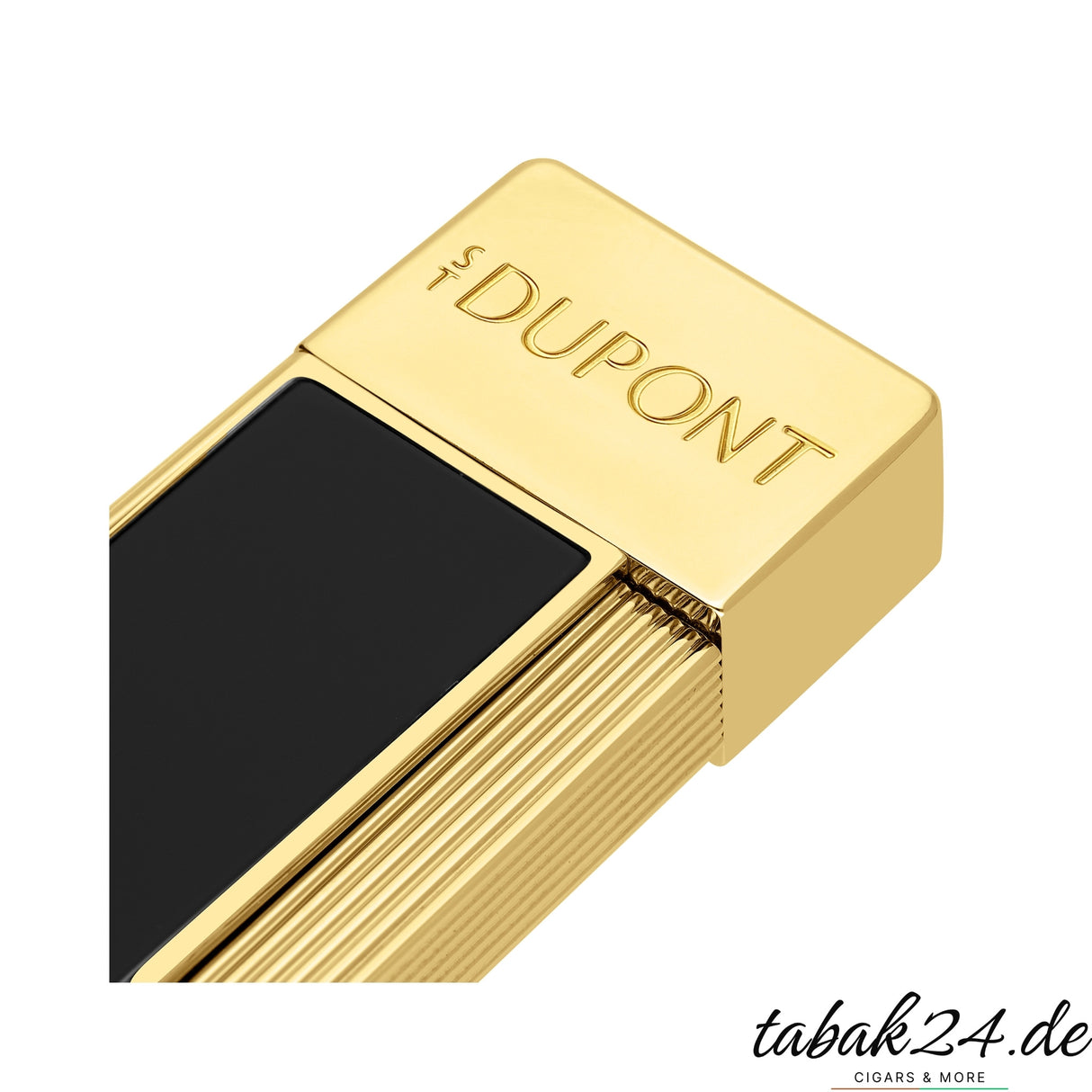 S.T. Dupont Twiggy schwarz gold Seitenansicht mit Zündmechanismus
