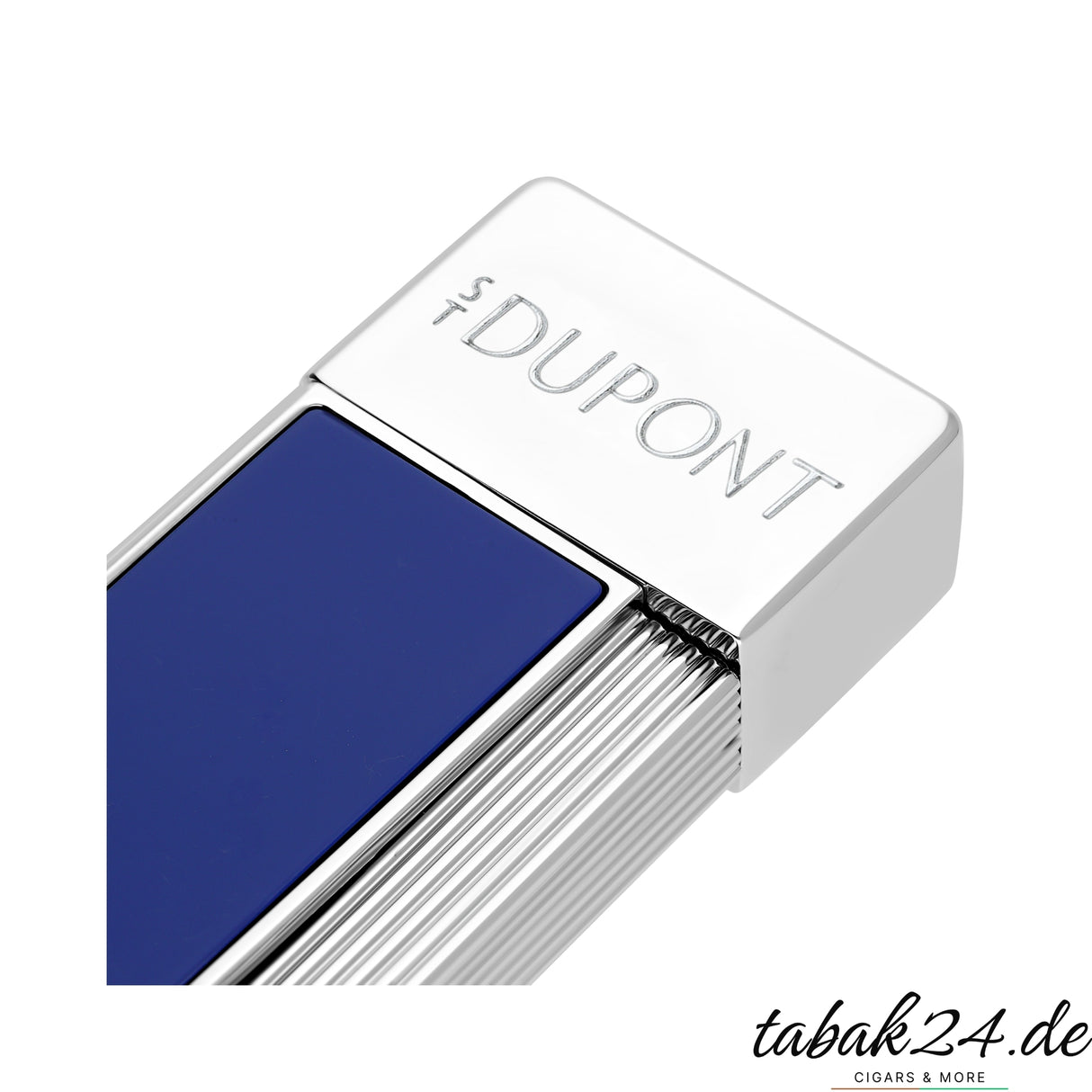 S.T. Dupont Twiggy blau silber Detailaufnahme Logo Prägung