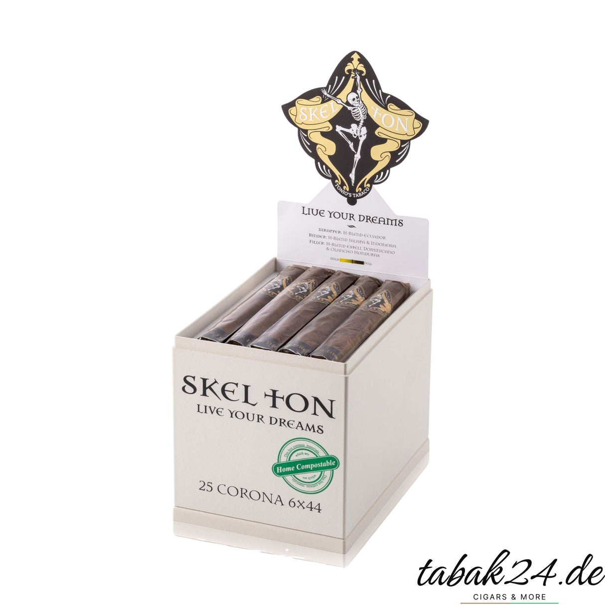 Geöffnete Skel Ton Live Your Dreams Corona Zigarrenkiste mit 25 Stück