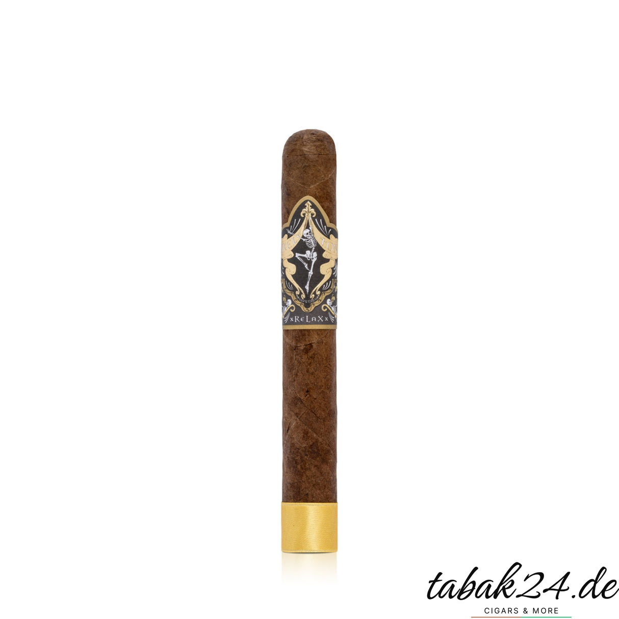 Skelton xReLaXx Toro – handgerollte Premium-Zigarre aus Nicaragua mit gold-schwarzer Bauchbinde und goldener Fußbinde