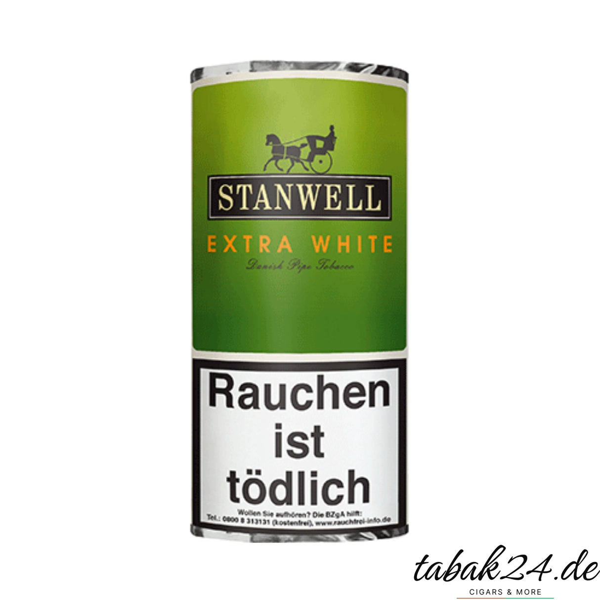 Stanwell Extra White Pfeifentabak im 50g Pouch mit grünem Verlauf und dezenter Typografie