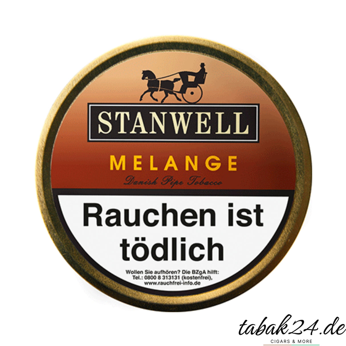 Stanwell Melange 50g Runddose mit braunem Farbverlauf und klassischer Typografie