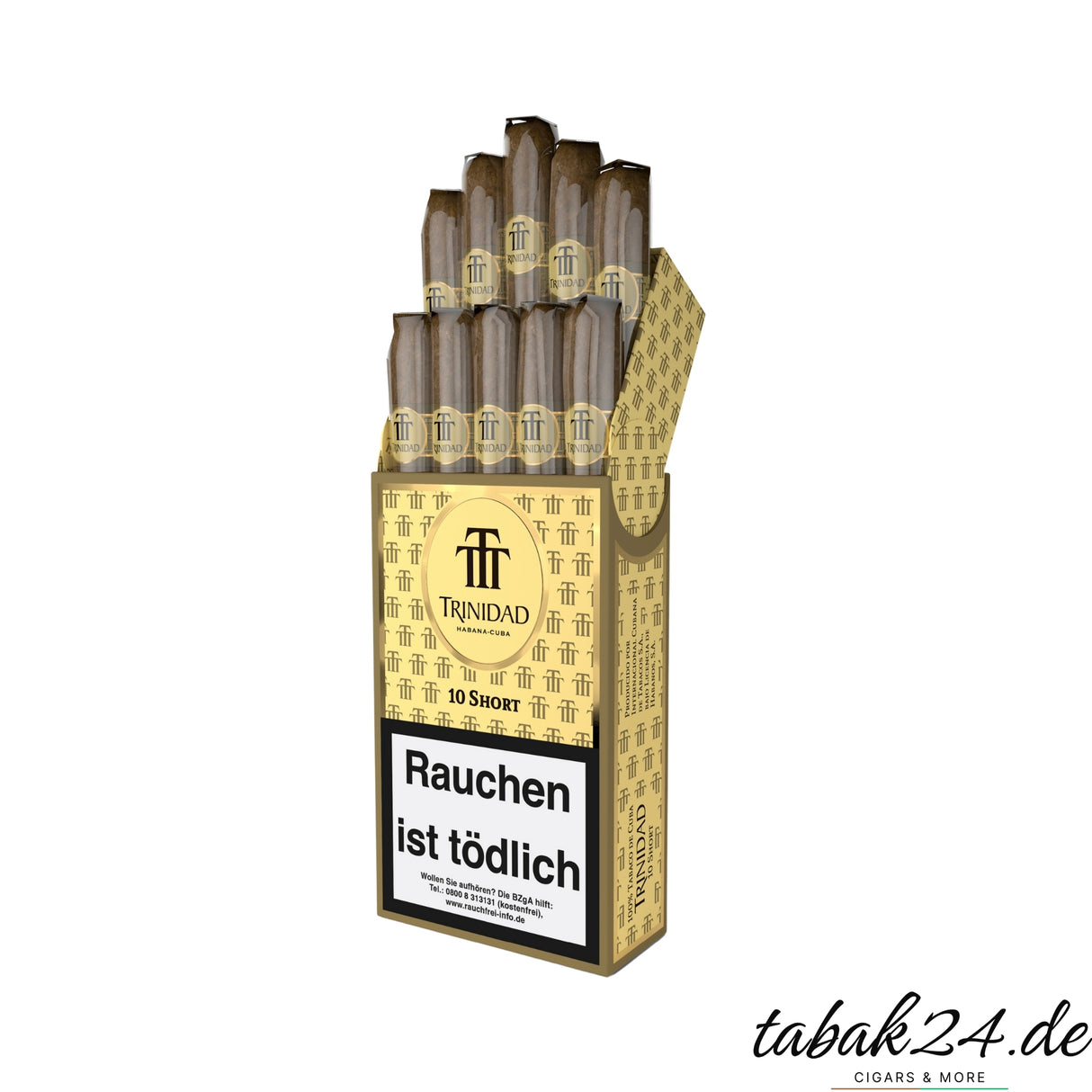 Offene Packung der Trinidad Shorts mit zehn sichtbaren Zigarillos