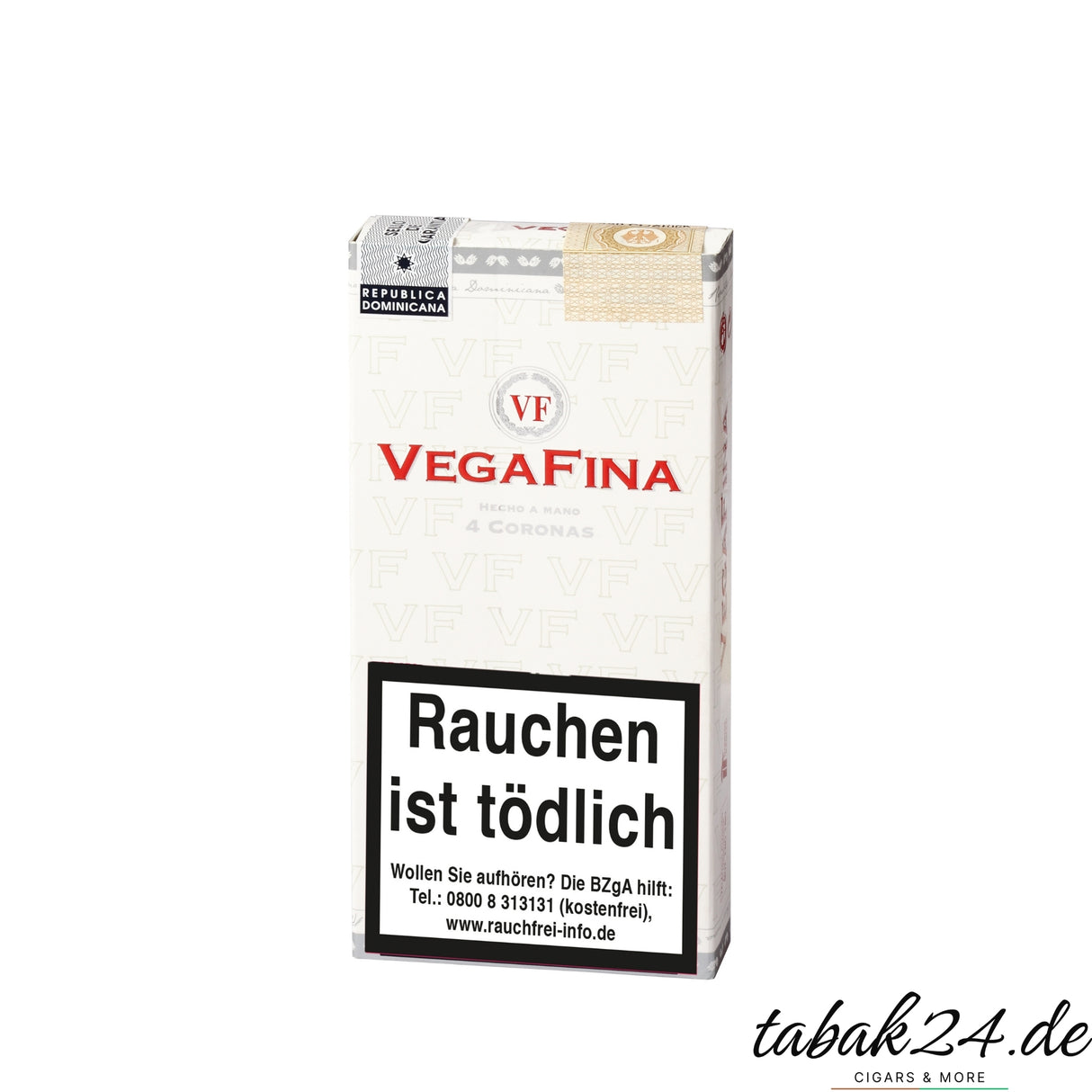4er-Packung Vegafina Classic Corona Zigarren mit Warnhinweis – ideal für unterwegs