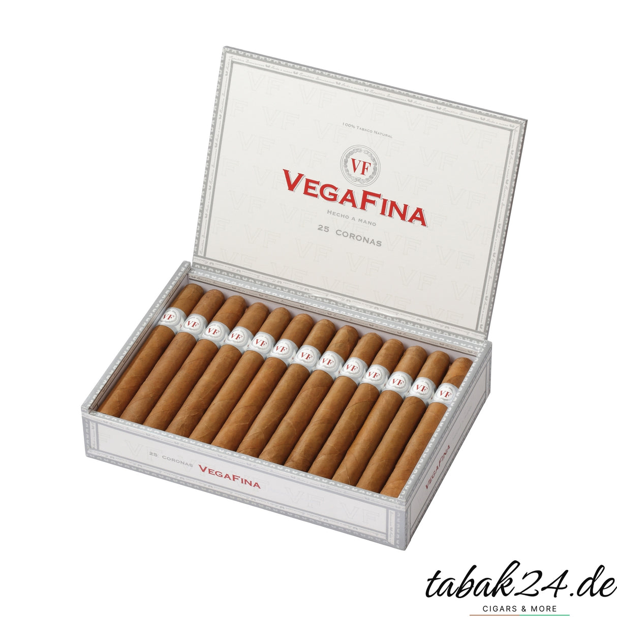 Geöffnete Kiste mit 25 Vegafina Classic Corona Zigarren – milde Longfiller aus der Dominikanischen Republik
