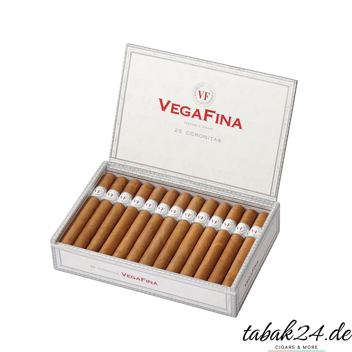 Geöffnete Zigarrenkiste Vegafina Coronita mit 25 Zigarren
