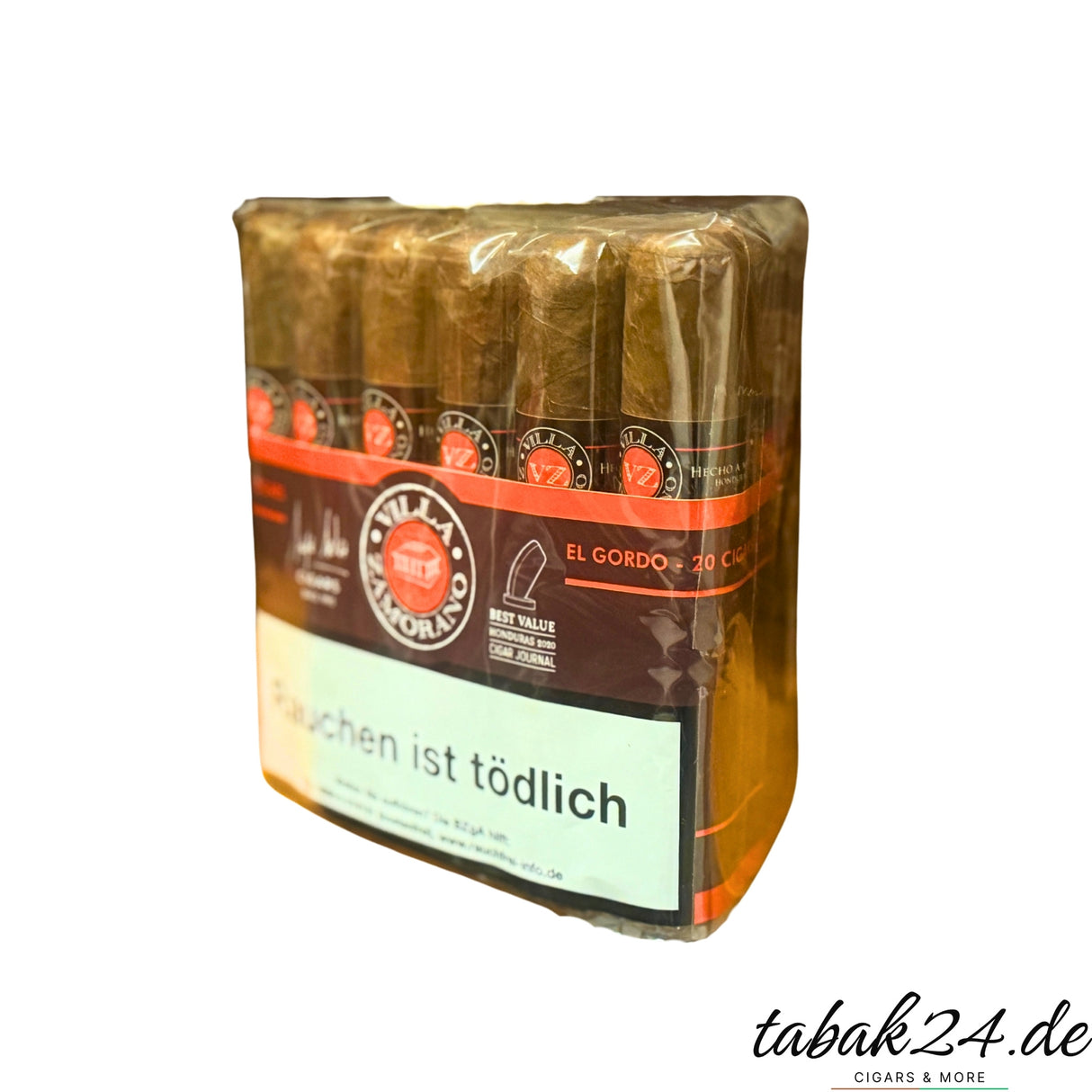 Villa Zamorano Classic El Gordo – 20er-Bundle handgerollter Zigarren aus Honduras, Länge 122 mm, vollmundiges Aroma