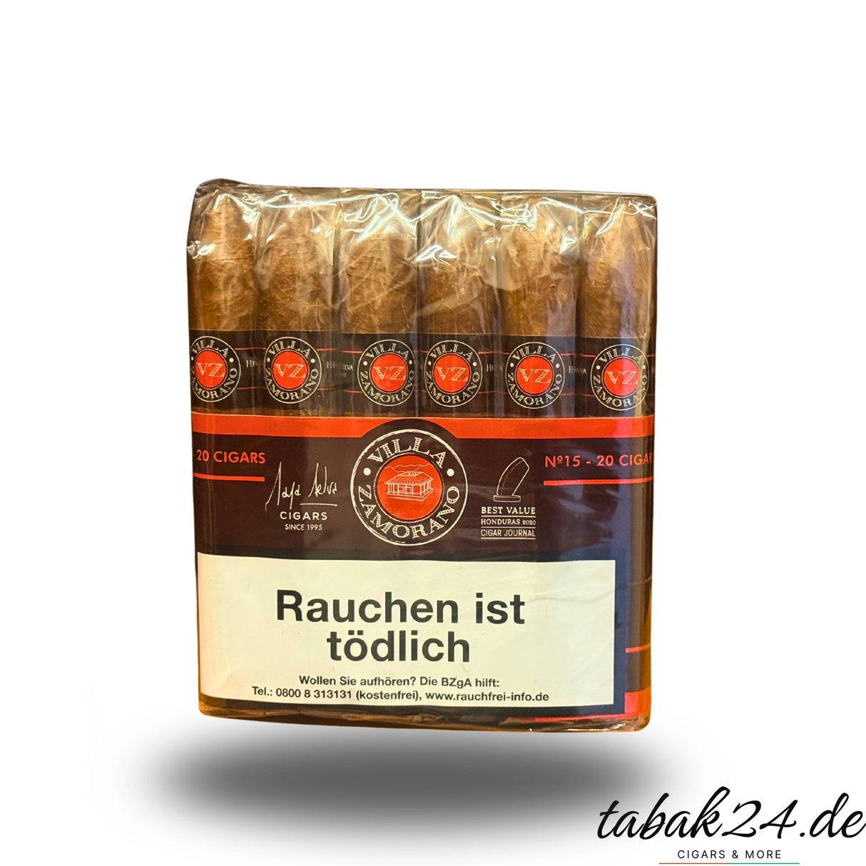 Villa Zamorano Classic No. 15 Torpedo – Bundle mit 20 Honduras-Zigarren, 140 mm, RM 56