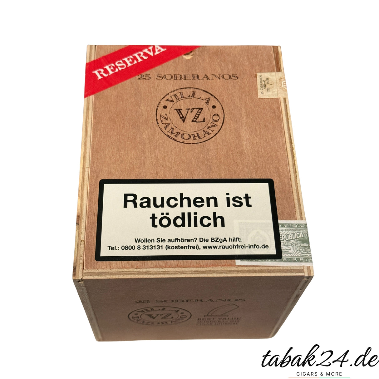 25er-Kiste Villa Zamorano Reserva Soberano mit Siegel und Warnetikett