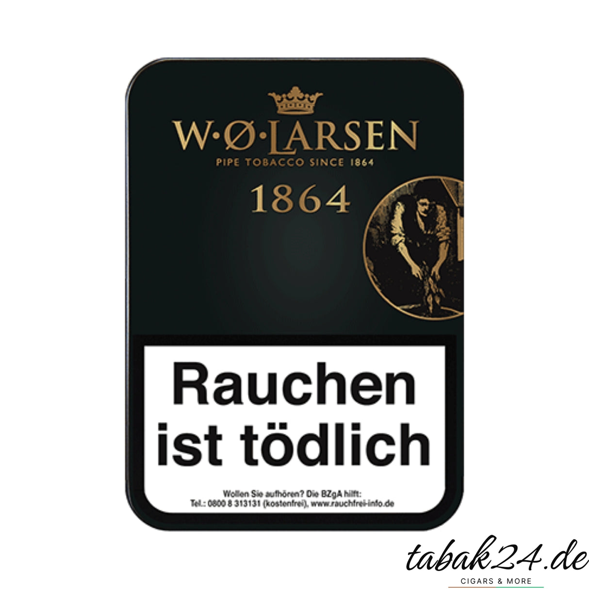 W.O. Larsen 1864 Pfeifentabakdose in Schwarz mit goldener Schrift