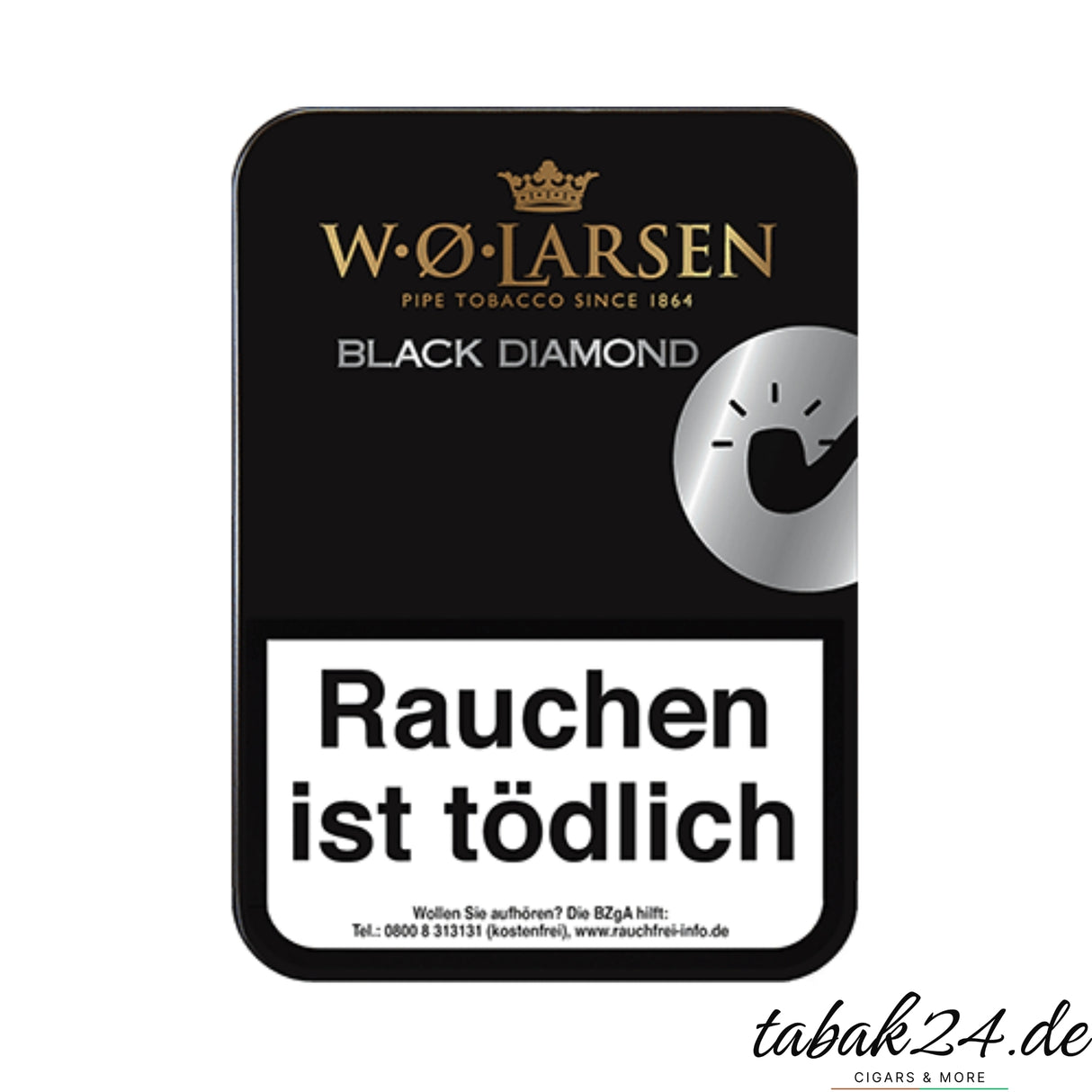 W.Ø. Larsen Black Diamond Pfeifentabakdose in Schwarz mit silbernem Logo