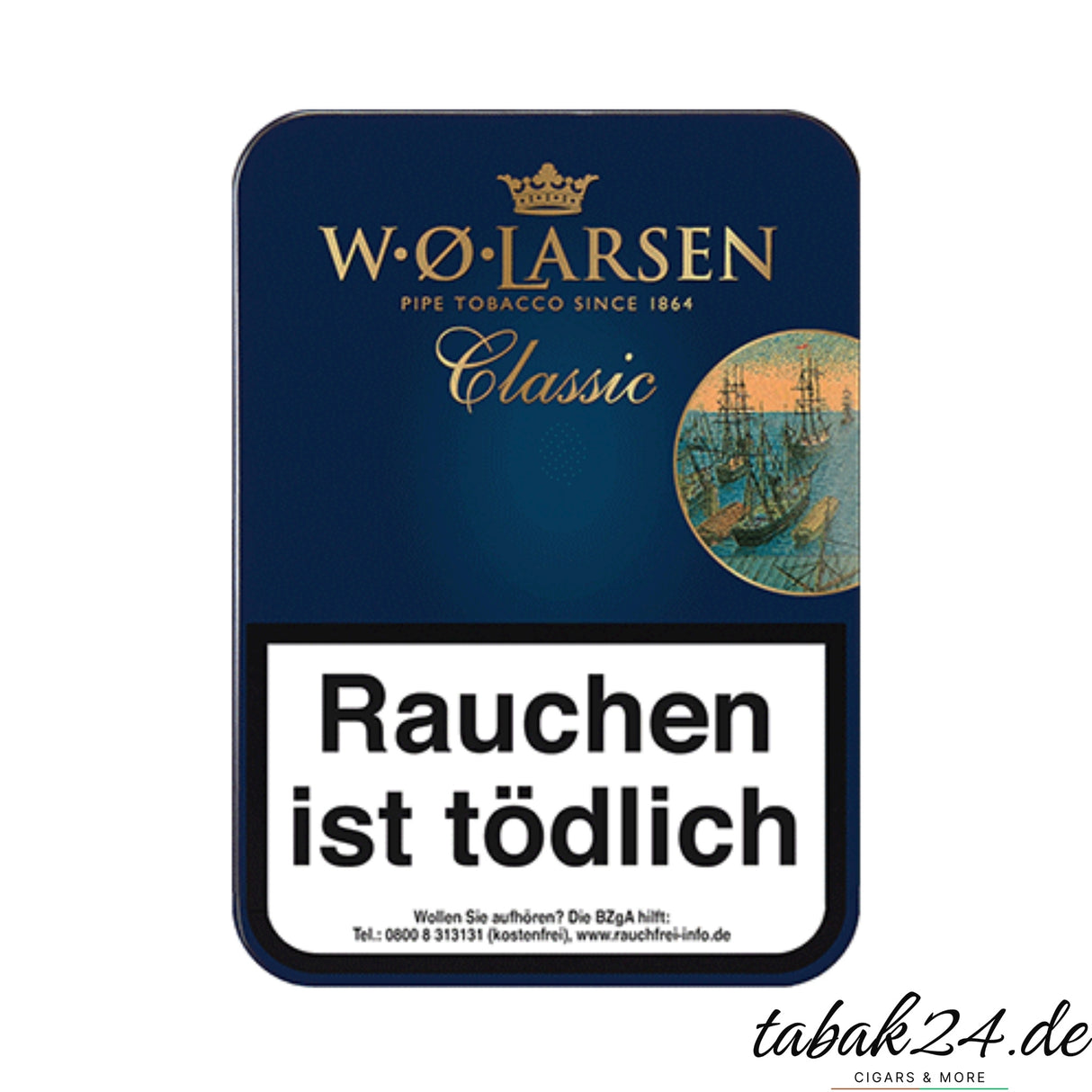 W.Ø. Larsen Classic Pfeifentabakdose in Dunkelblau mit goldener Verzierung