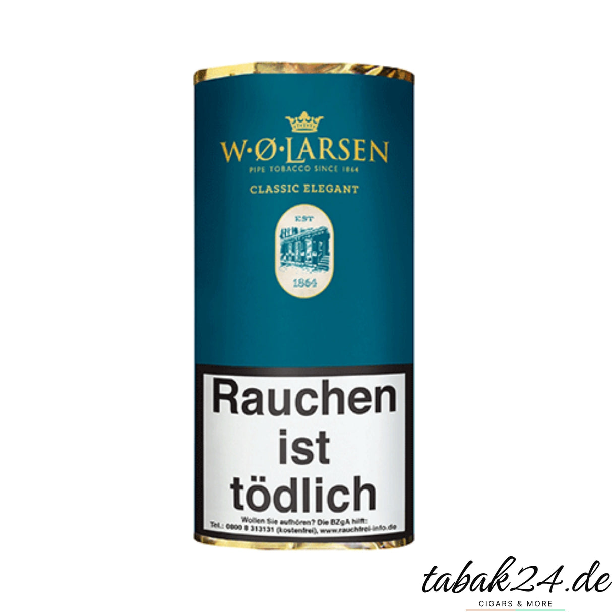 W.Ø. Larsen Classic Elegant Pfeifentabak im türkisblauen Pouch mit goldener Prägung