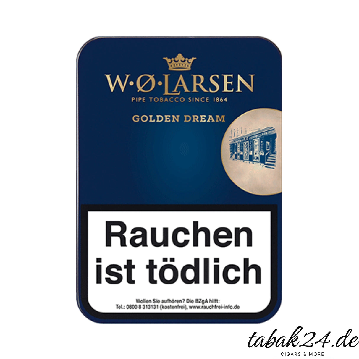 W.Ø. Larsen Golden Dream Pfeifentabakdose in Blau mit goldener Prägung