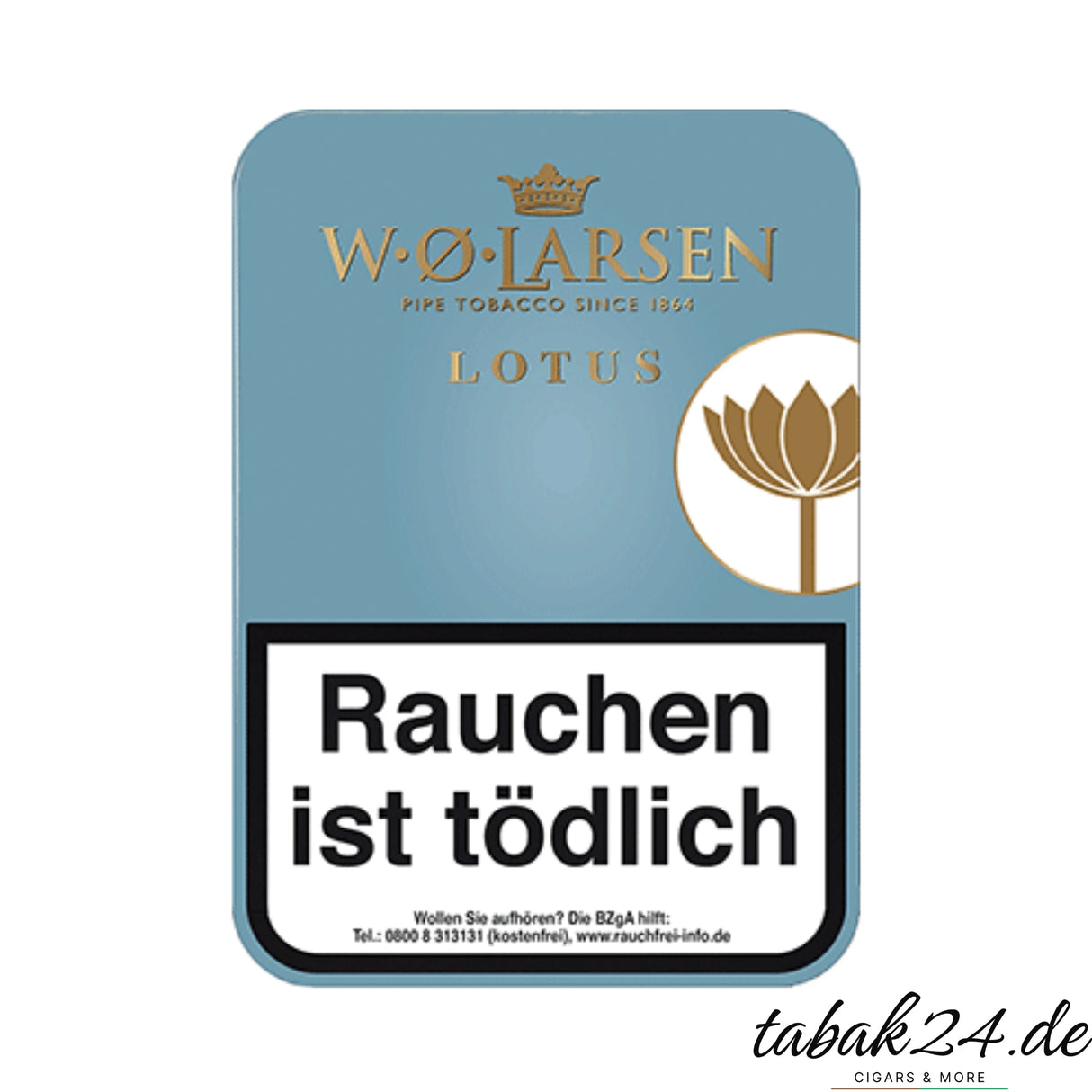 W.Ø. Larsen Lotus Pfeifentabakdose in hellblau mit goldener Lotusblüte