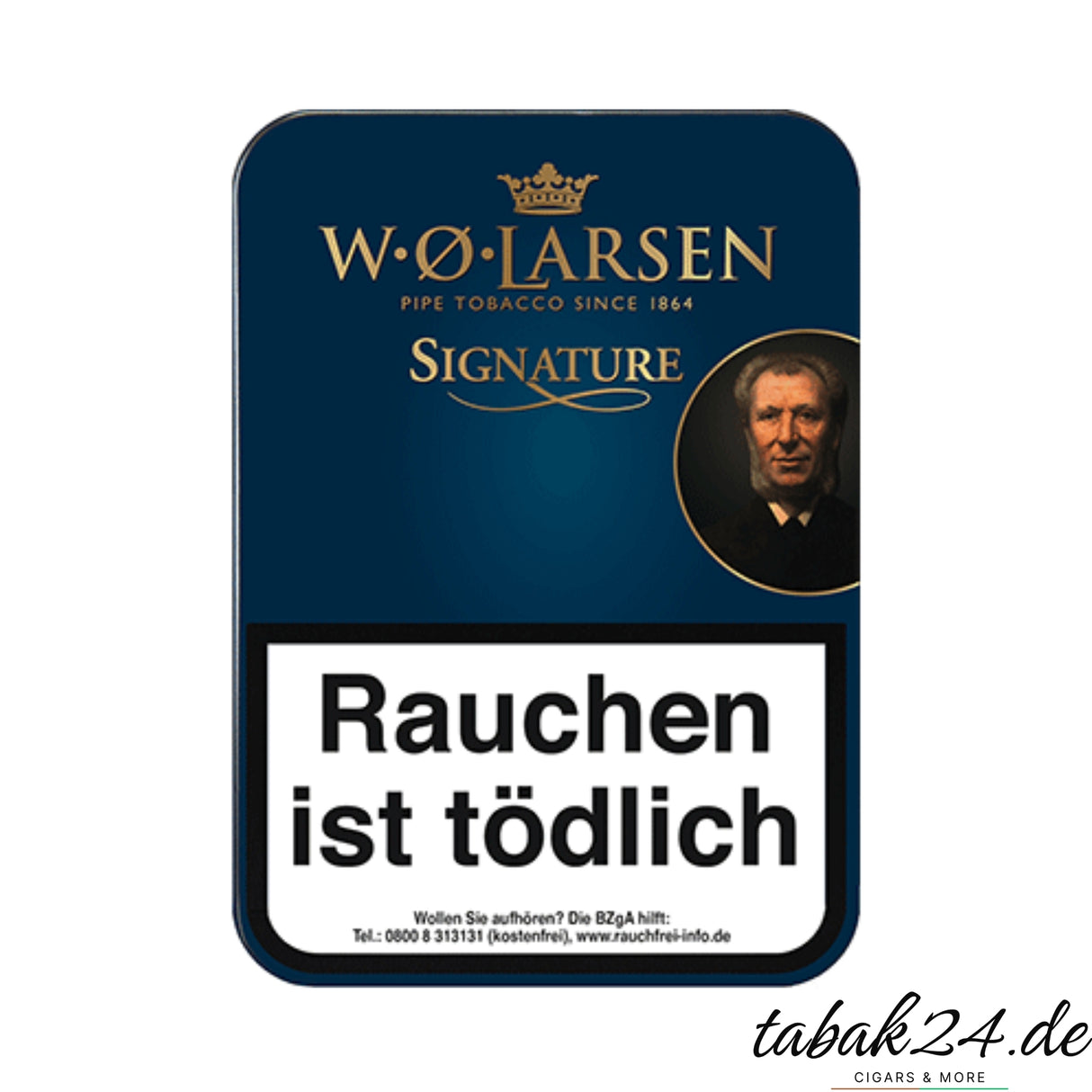 W.Ø. Larsen Signature Pfeifentabakdose in Dunkelblau mit goldener Prägung und Portrait
