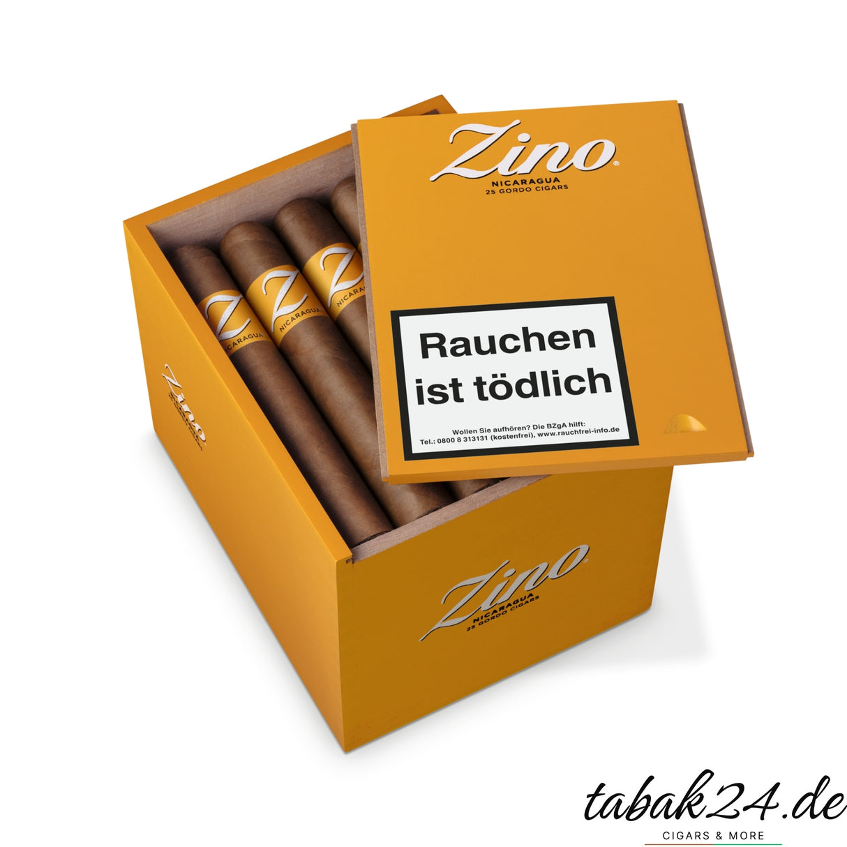 Geöffnete Zino Nicaragua Gordo Holzkiste mit 25 Zigarren