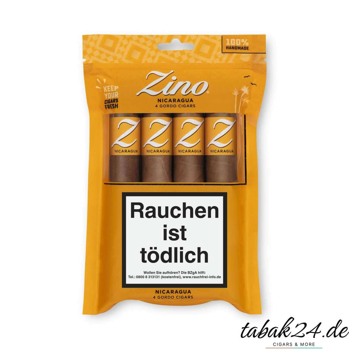 Zino Nicaragua Gordo 4er Packung mit Sichtfenster und Warnhinweis