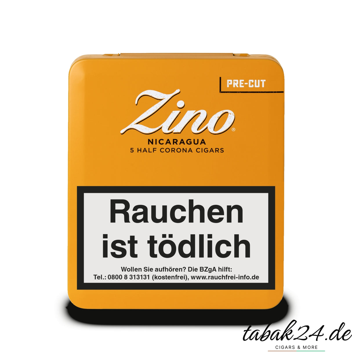 Zino Half Corona 5er Dose mit Warnhinweis, Vorderansicht